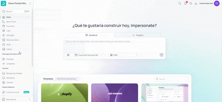 Recorrido en la plataforma hasta la sección Usernames