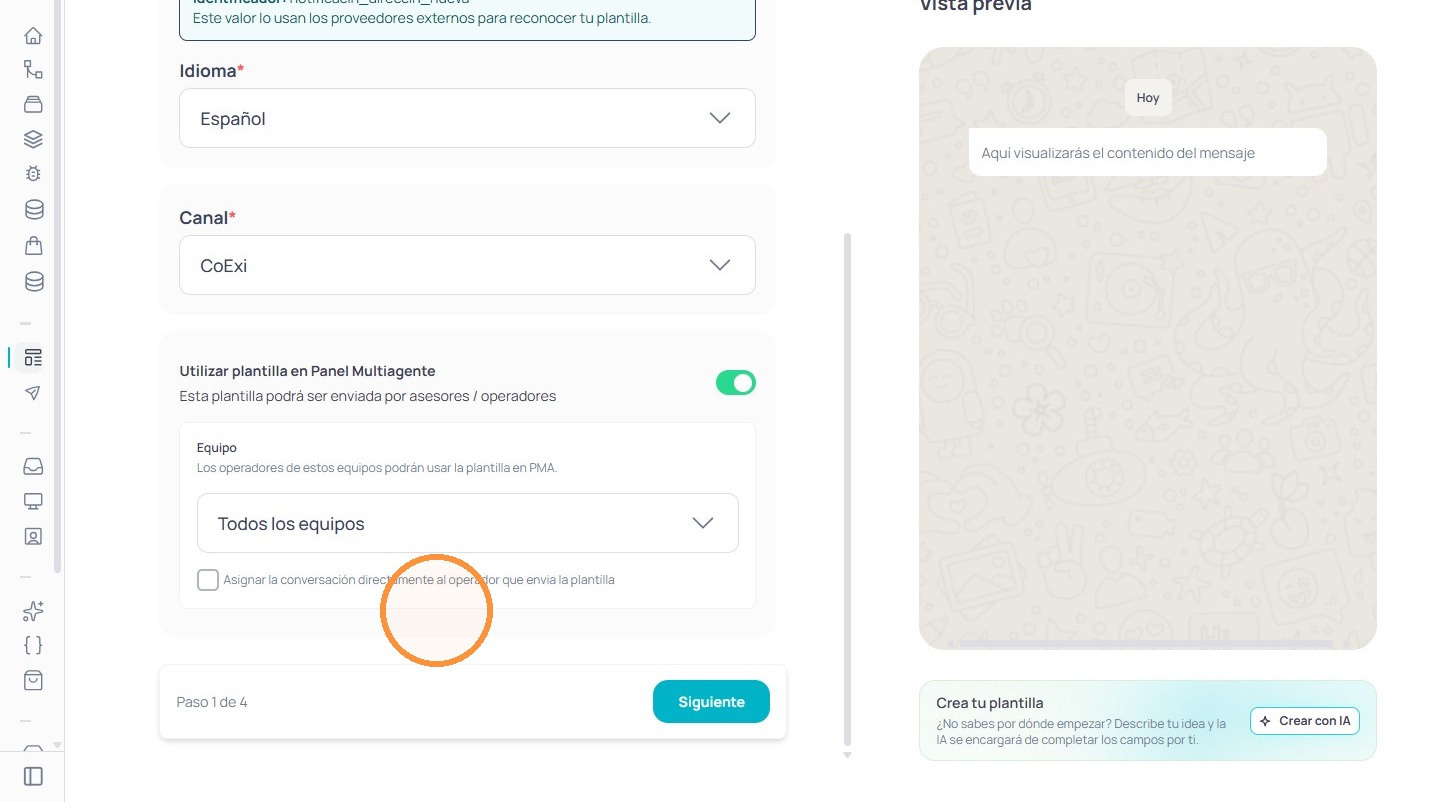 Opción para asignar la conversación al operador