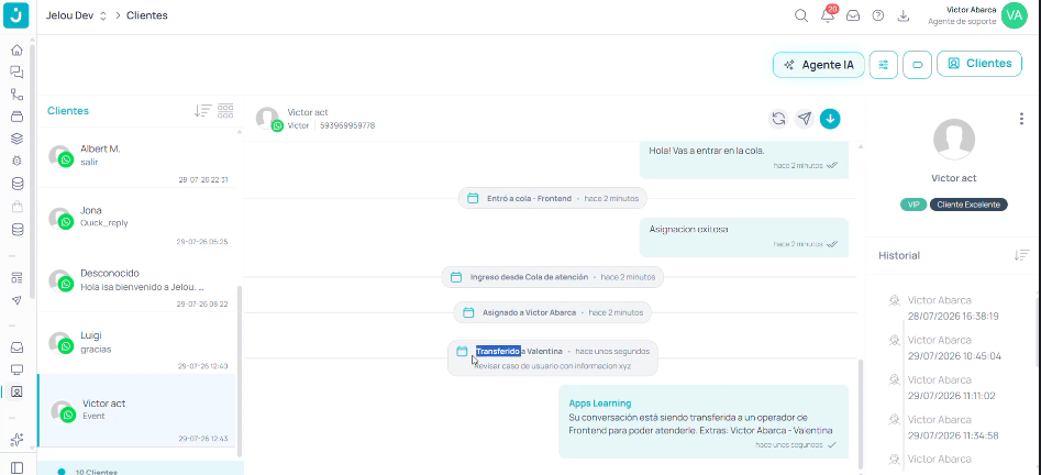 Evento Transferido a con la nota dentro del mismo bubble
