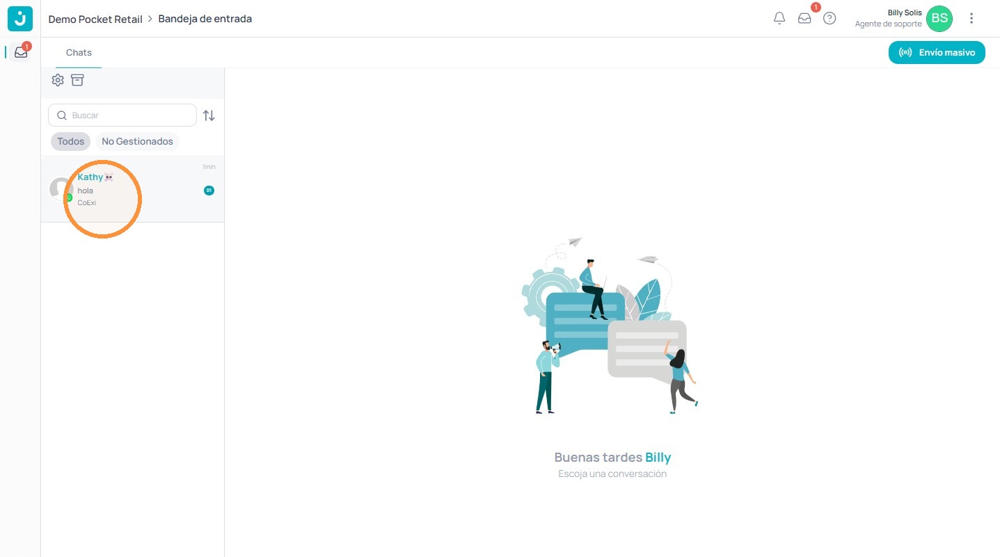 Conversación seleccionada en la lista de chats