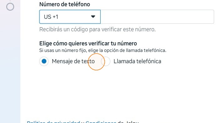 Elegir método de verificación por mensaje de texto