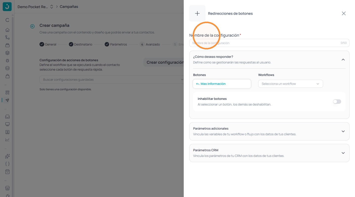 Campo Nombre de la configuración