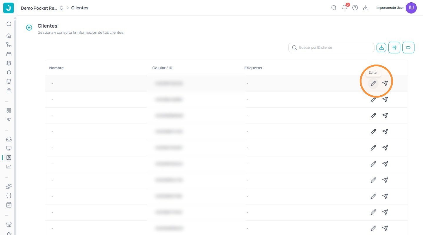 Ícono de lápiz para editar el cliente