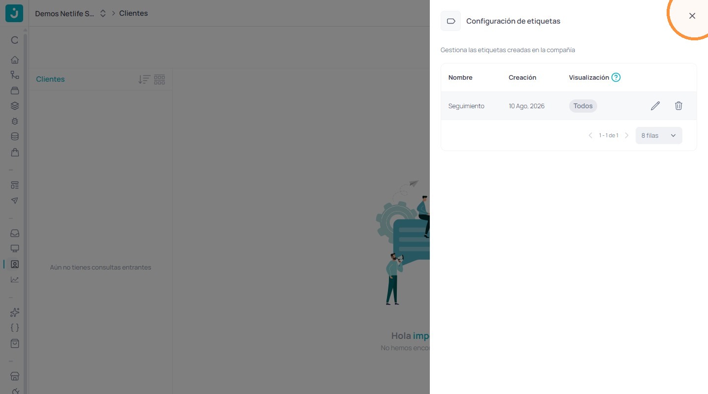 Cerrar el panel de configuración de etiquetas