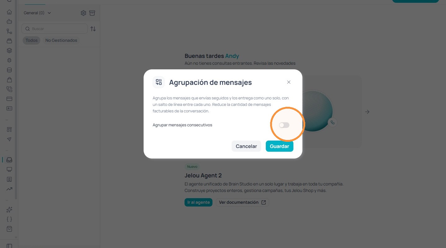 Interruptor Agrupar mensajes consecutivos