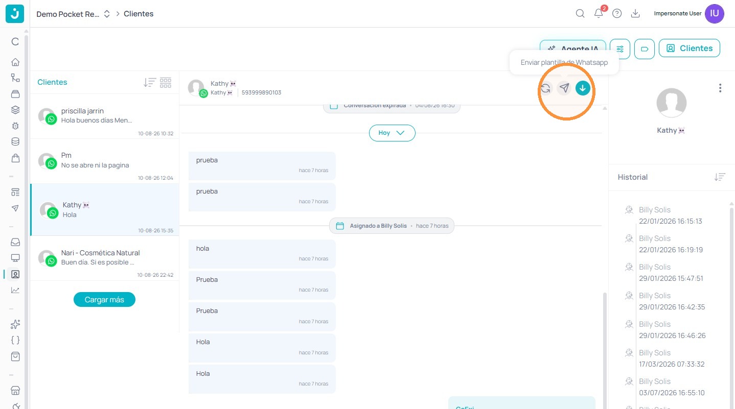 Ícono para enviar plantilla de WhatsApp
