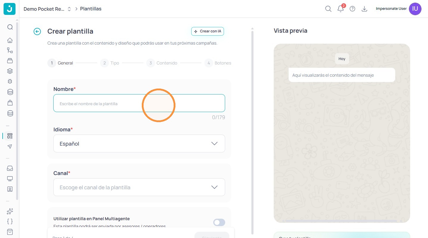 Campo para escribir el nombre de la plantilla