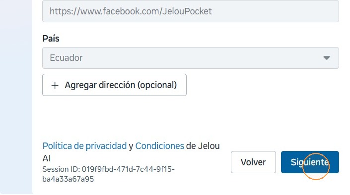 Botón Siguiente tras completar el nombre