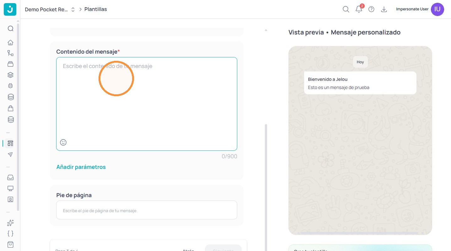 Editor de mensaje con vista previa en WhatsApp