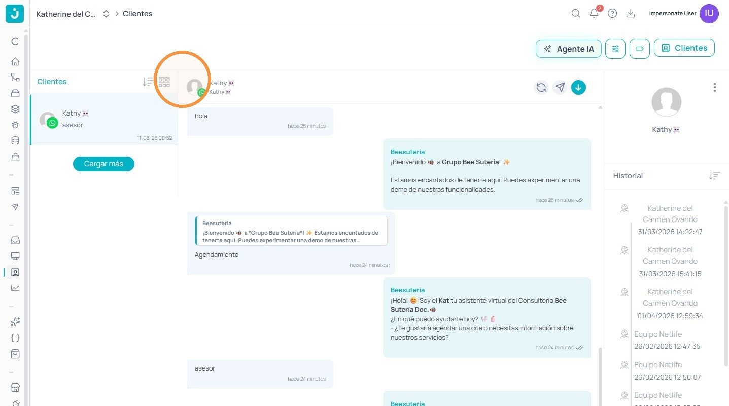 Historial de la conversación del cliente