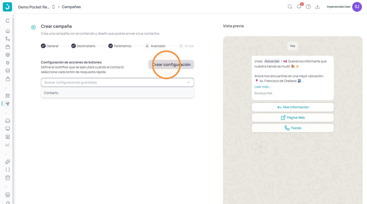 Botón Crear configuración