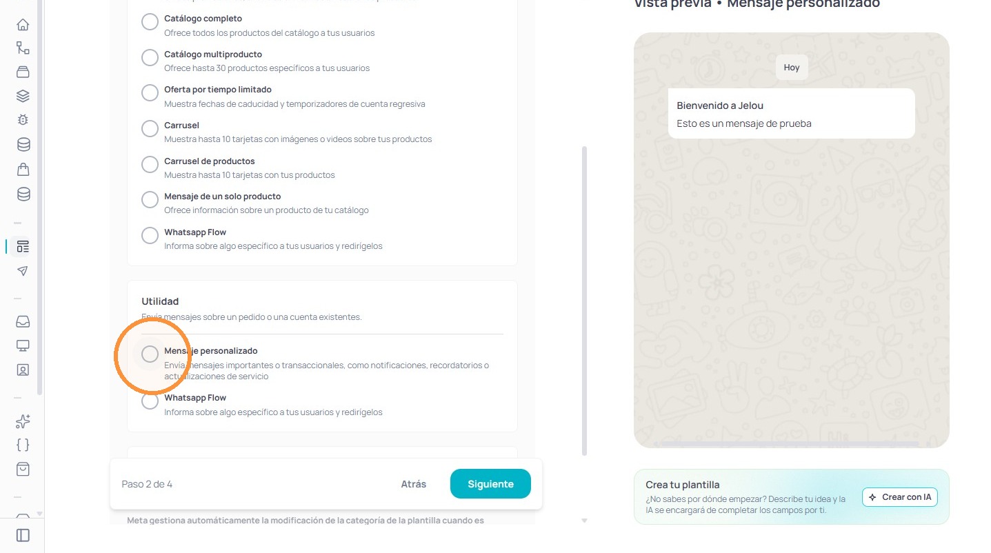 Opción de plantilla tipo Utilidad