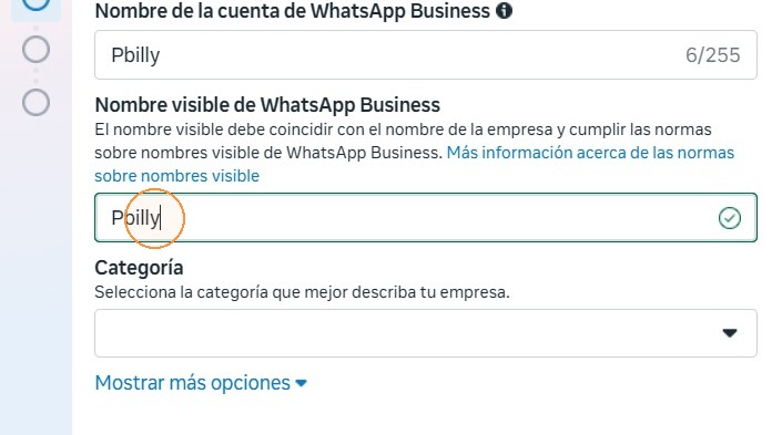 Nombre visible de WhatsApp Business
