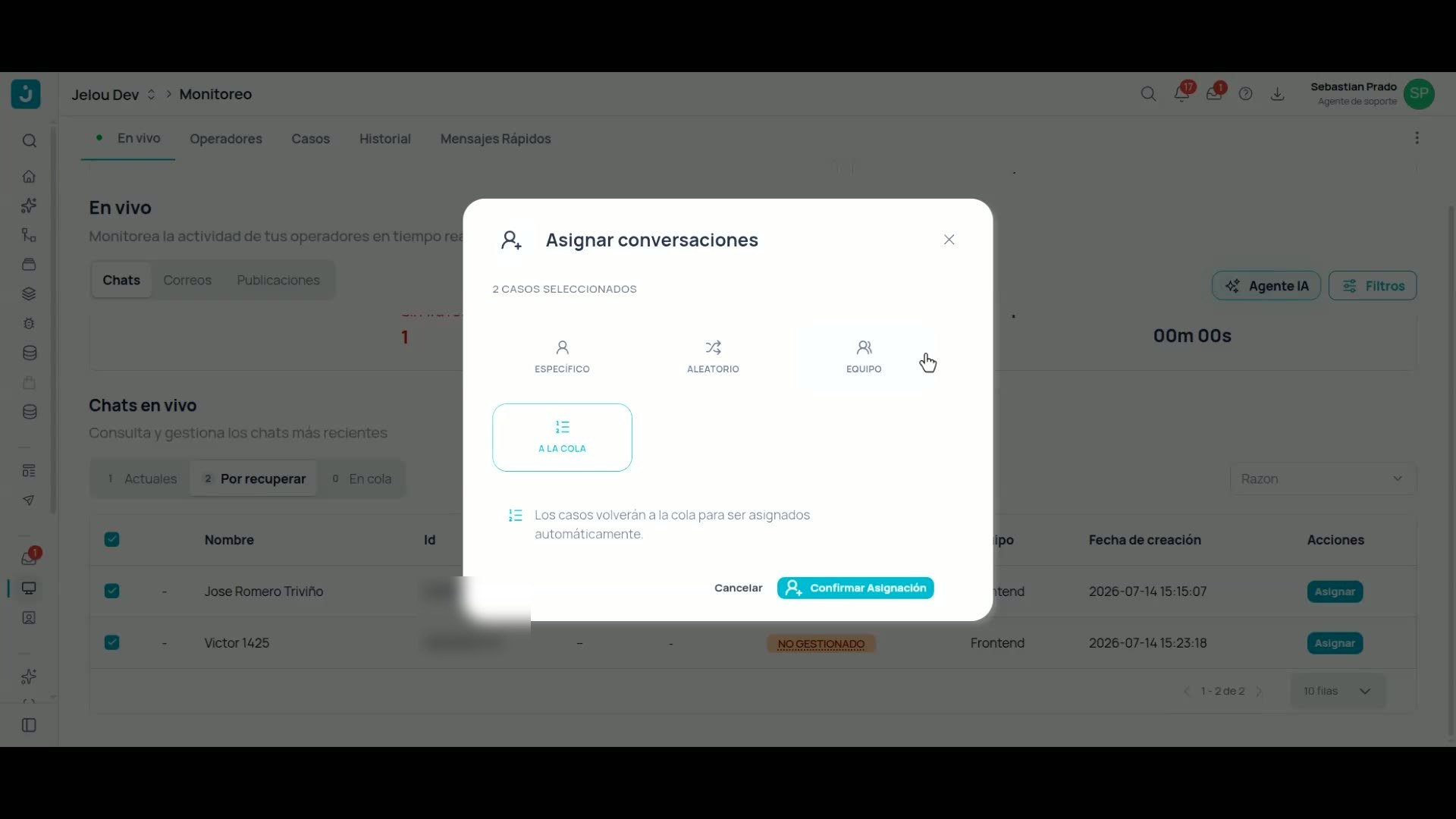 Modo A la cola para asignación automática