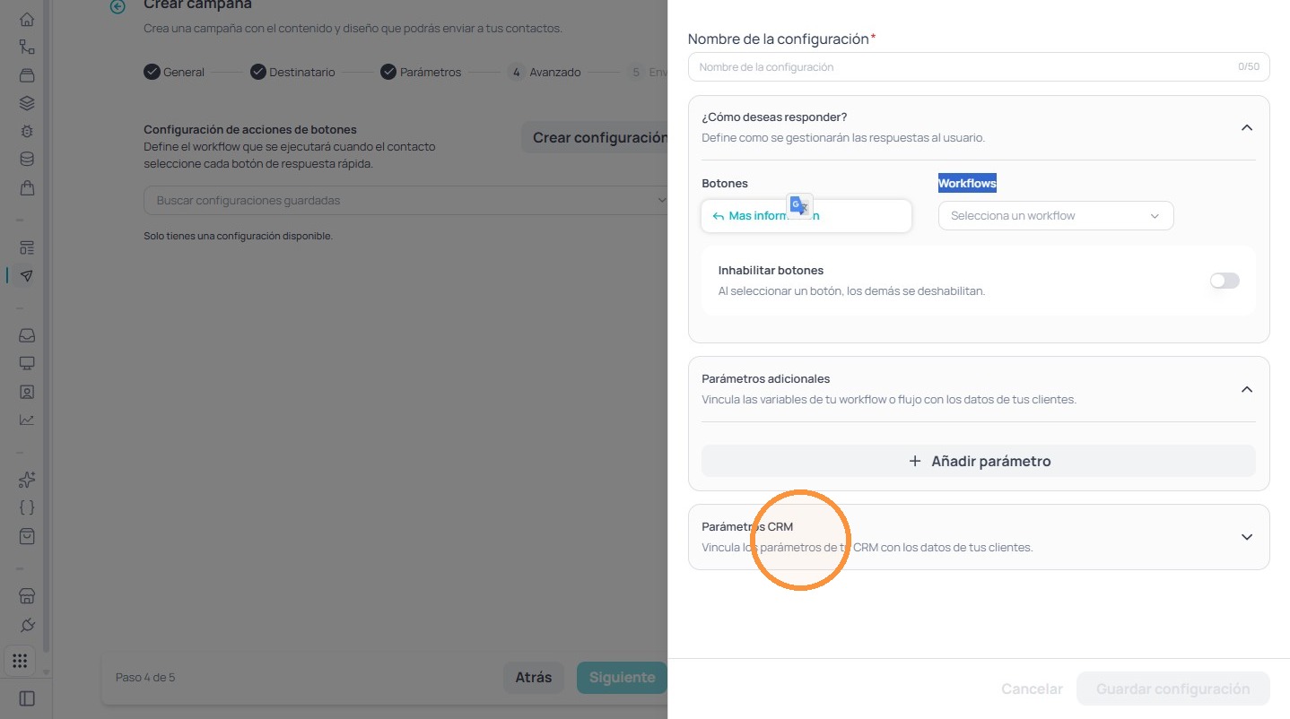Configuración de parámetros del CRM