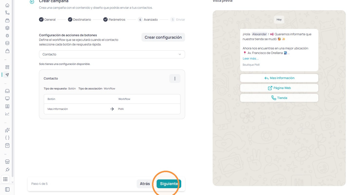 Paso Enviar de la campaña