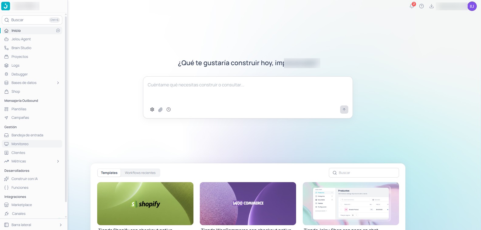 Menú lateral con Monitoreo dentro de Gestión